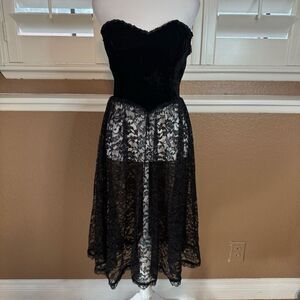Gunne Sax 5 Strapless Velvet Bodice Midi Dress Black Whimsigoth Steampunk Rave